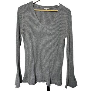 Halogen Gray Boho Sweater XL‎ Bell Sleeves Soft Ribbed Cozy Pullover Cottagecore